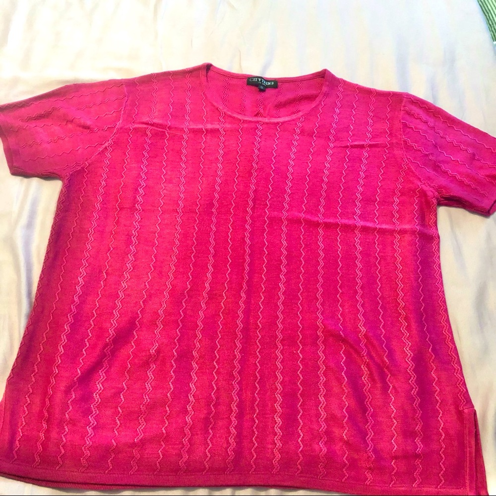 City Trend Short Sleeve T-Shirt Sweater Knitted Zigzag Pattern Dark Pink